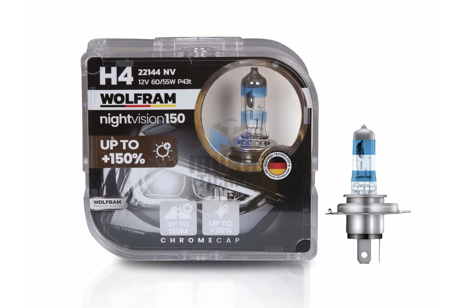 WOLFRAM 22144NV NİGHT VİSİON 12V 60/55W H4 FAR AMPULU %150 GÜÇLÜ IŞIK