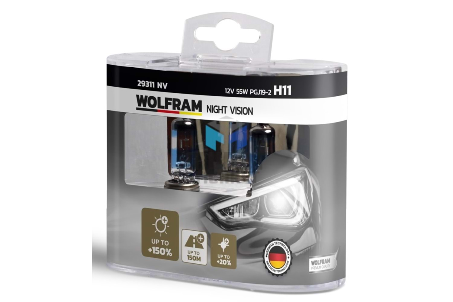 WOLFRAM 29311NV NİGHT VİSİON 12V 55W H11 FAR AMPULU %150 GÜÇLÜ IŞIK