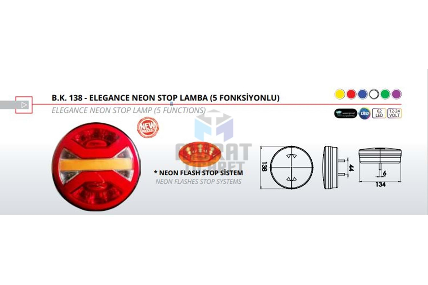 LUMEN BK138 HAMBURGER NEON STOP LAMBA 24V 5 FONKSİYONLU