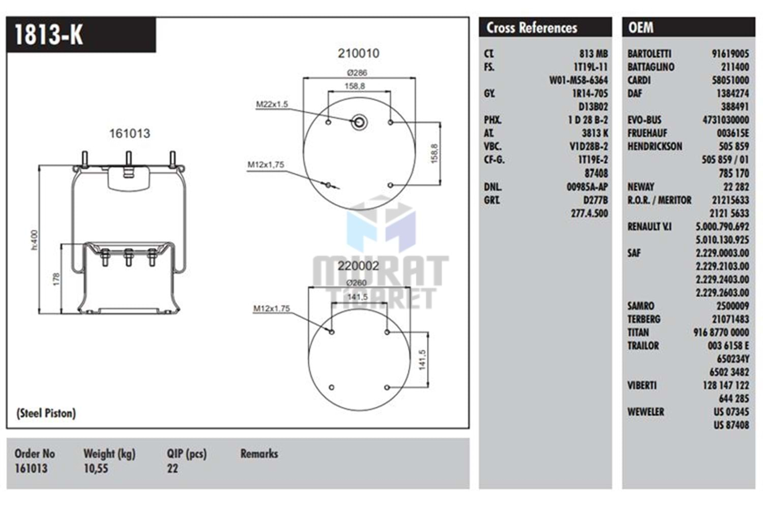 CONNECT MD 1813K DİNGİL KÖRÜĞÜ KOMPLE METAL PİSTONLU DAF-RENAULT-KASSBOHRER-MERITOR-SAF