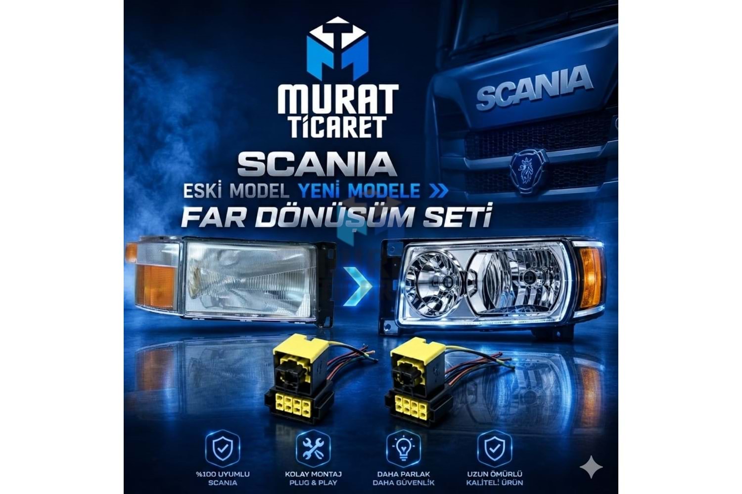 SCANİA STREAMLİNE FAR SAĞ SOL TAKIM SOKETLİ DEMMON (ESKİDEN YENİ FARA DÖNÜŞÜM SETİ)