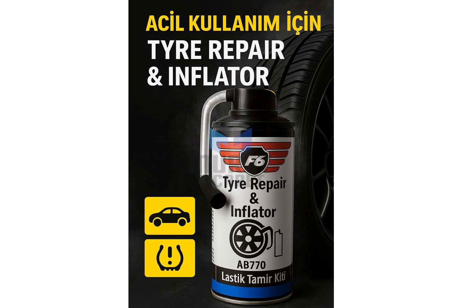 F6 LASTİK TAMİR SPREYİ , PATLAK LASTİK TAMİR SPREYİ 400ML 320GRM