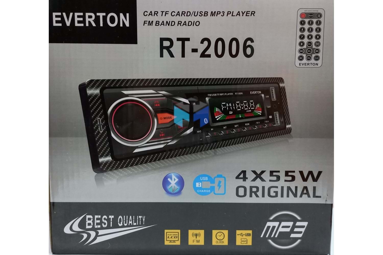 EVERTON RT2006 OTO TEYP 4X55W BLUETOOTH, ÇİFT USB, FM RADYO, MP3 ÇALAR