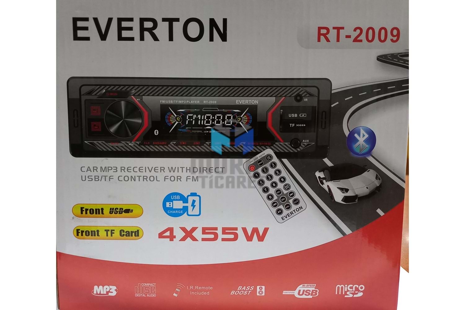 EVERTON RT2009 OTO TEYP MP3 ÇALAR, 4X55W BLUETOOTH, USB,AUX ,FM RADYO