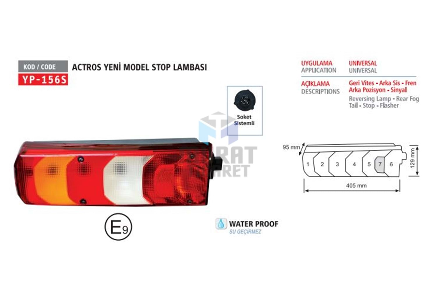 YÜCEPLAST YP156S L STOP LAMBASI YENİ MODEL SOL SOKETLİ PLAKA LAMBALI ACTROS