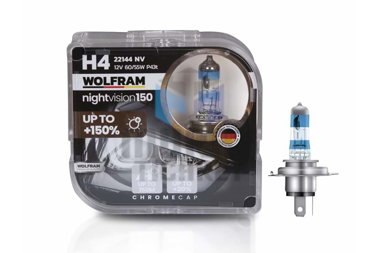 WOLFRAM 22144NV NİGHT VİSİON 12V 60/55W H4 FAR AMPULU %150 GÜÇLÜ IŞIK