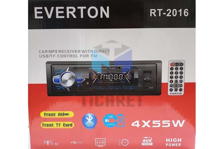 EVERTON RT2016 OTO TEYP MP3 ÇALAR 4X55W, BLUETOOTH, USB,AUX, FM RADYO